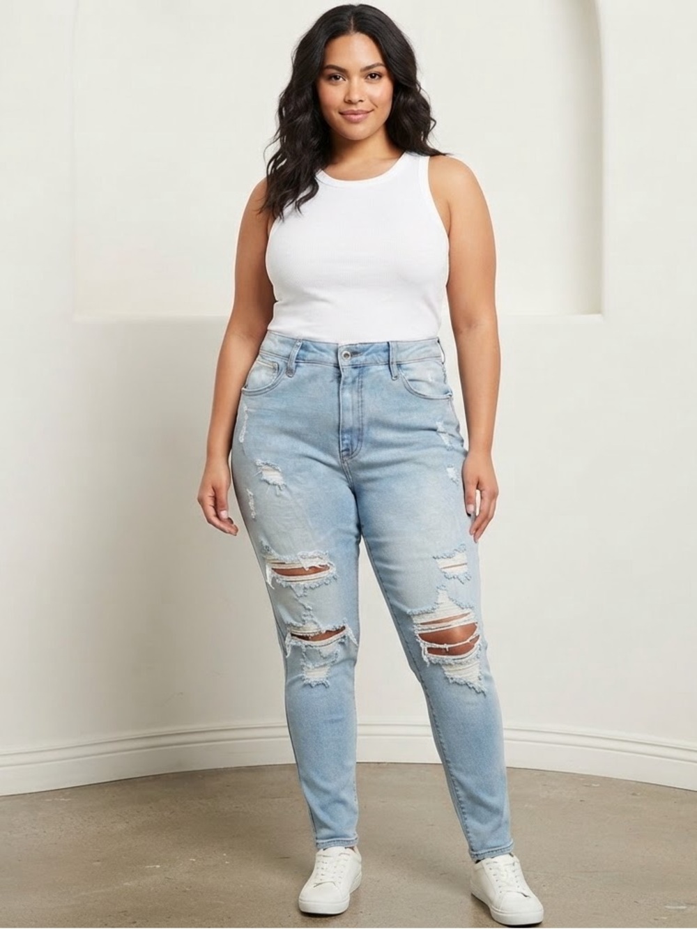 Fashion Nova Light Blue High-Rise Distressed Women’s Jeans Size 13